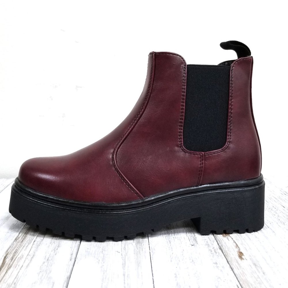 New Wine Combat Boots Lug Sole